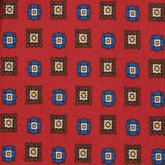 F.Marino Silk Tie 3 Folds Micro Diamonds Brick Red-Wools Boutique Uomo