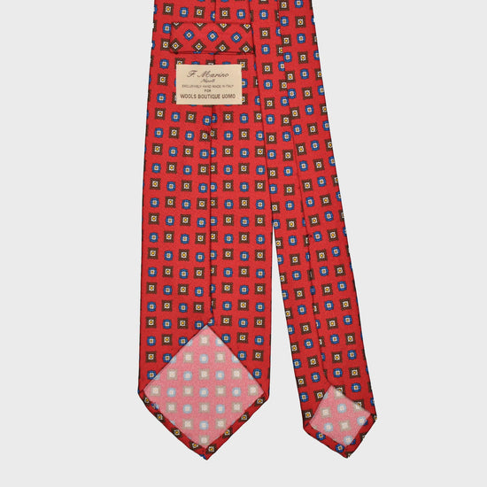 F.Marino Silk Tie 3 Folds Micro Diamonds Brick Red-Wools Boutique Uomo