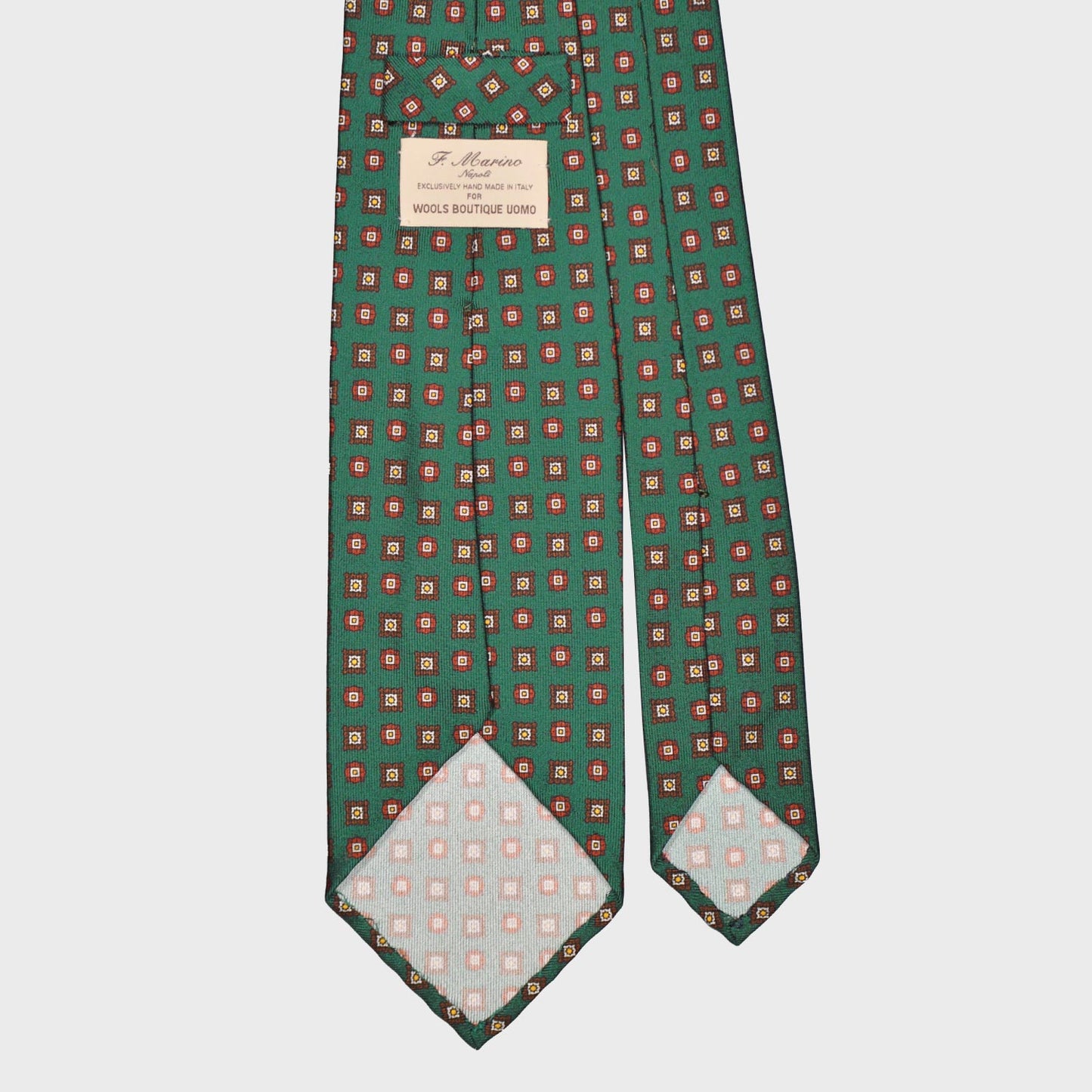 F.Marino Silk Tie 3 Folds Micro Diamonds Grass Green-Wools Boutique Uomo