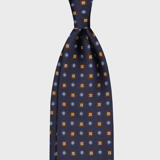 F.Marino Silk Tie 3 Folds Micro Diamonds Navy Blue-Wools Boutique Uomo