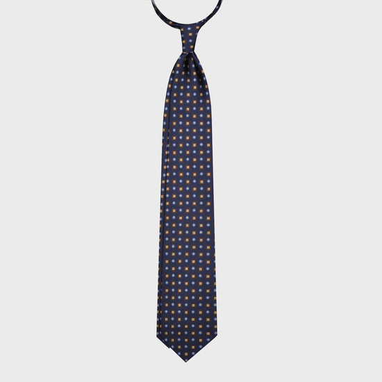 F.Marino Silk Tie 3 Folds Micro Diamonds Navy Blue-Wools Boutique Uomo