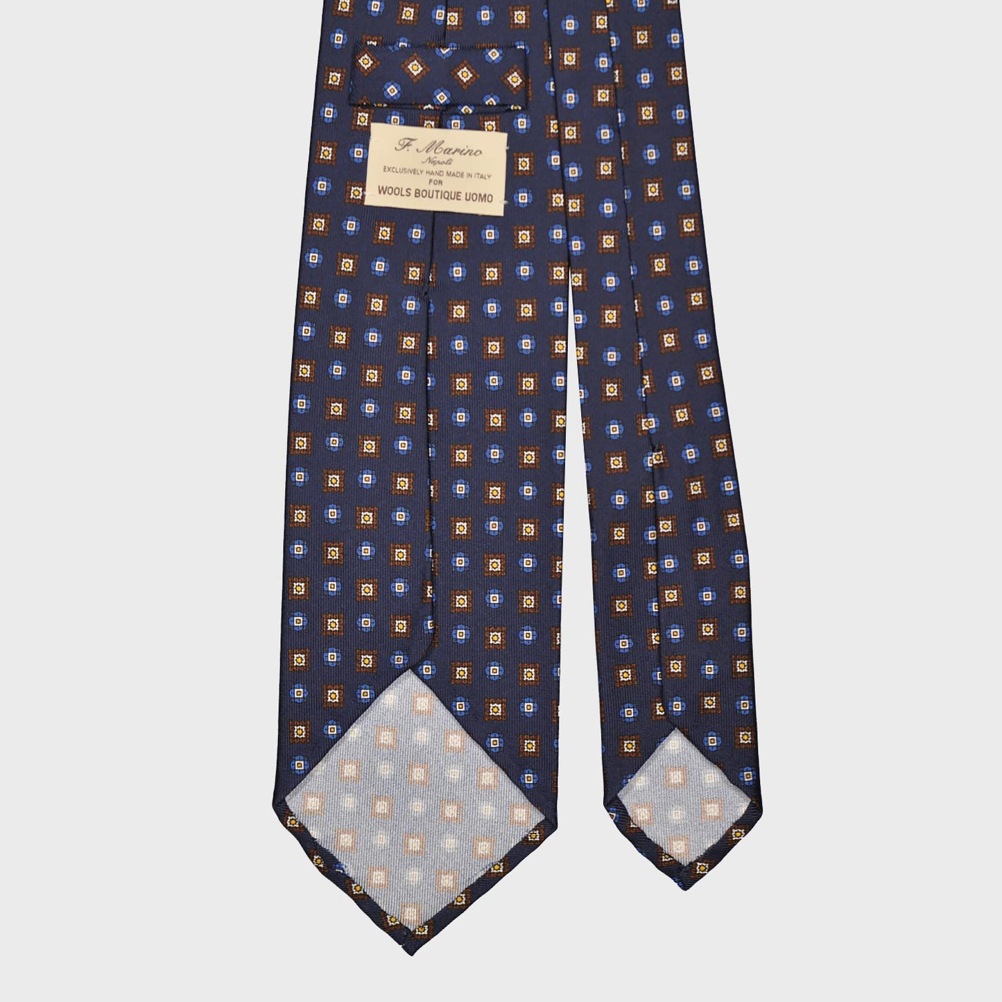 F.Marino Silk Tie 3 Folds Micro Diamonds Navy Blue-Wools Boutique Uomo
