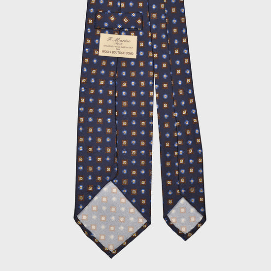 F.Marino Silk Tie 3 Folds Micro Diamonds Navy Blue-Wools Boutique Uomo