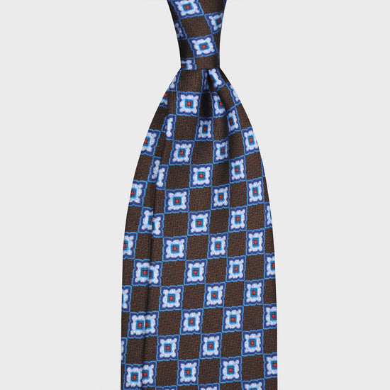 F.Marino Silk Tie 3 Folds Diamonds Brown-Wools Boutique Uomo