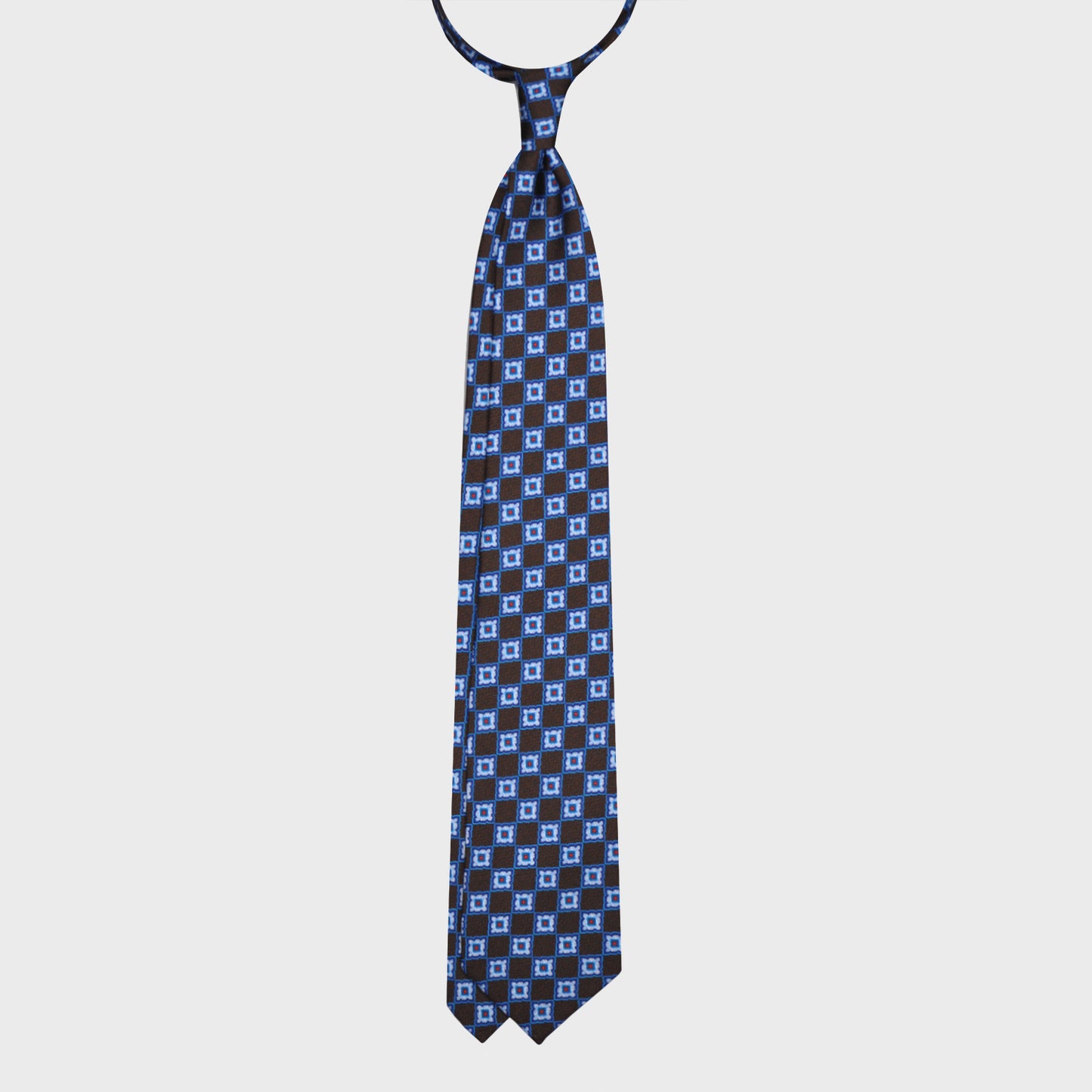 F.Marino Silk Tie 3 Folds Diamonds Brown-Wools Boutique Uomo