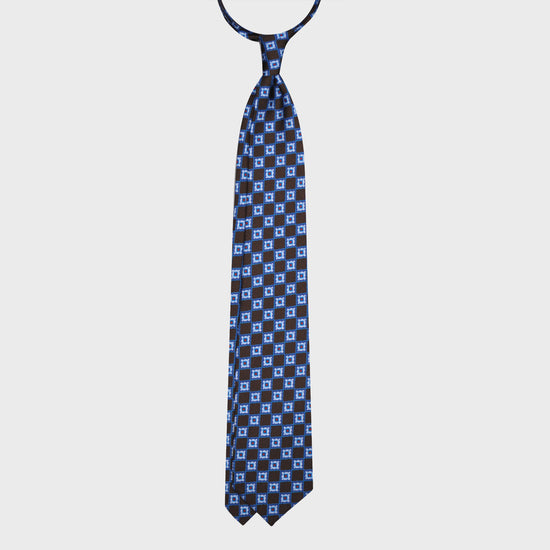 F.Marino Silk Tie 3 Folds Diamonds Brown-Wools Boutique Uomo