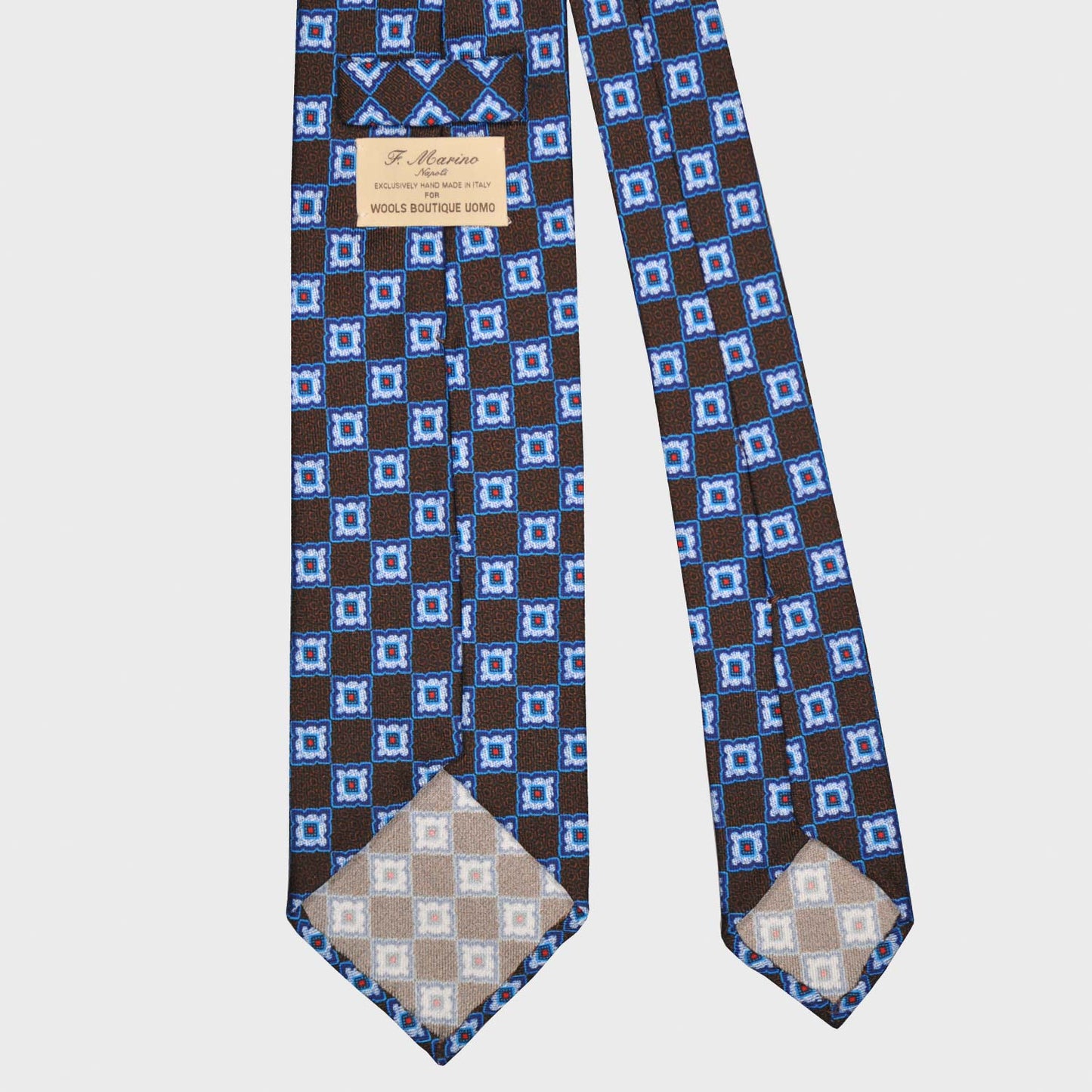 F.Marino Silk Tie 3 Folds Diamonds Brown-Wools Boutique Uomo