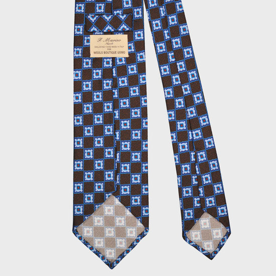 F.Marino Silk Tie 3 Folds Diamonds Brown-Wools Boutique Uomo