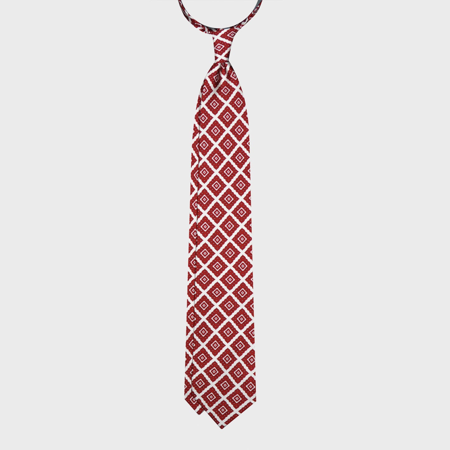 F.Marino Silk Tie 3 Folds Ornamental Rhombus Brick Red-Wools Boutique Uomo