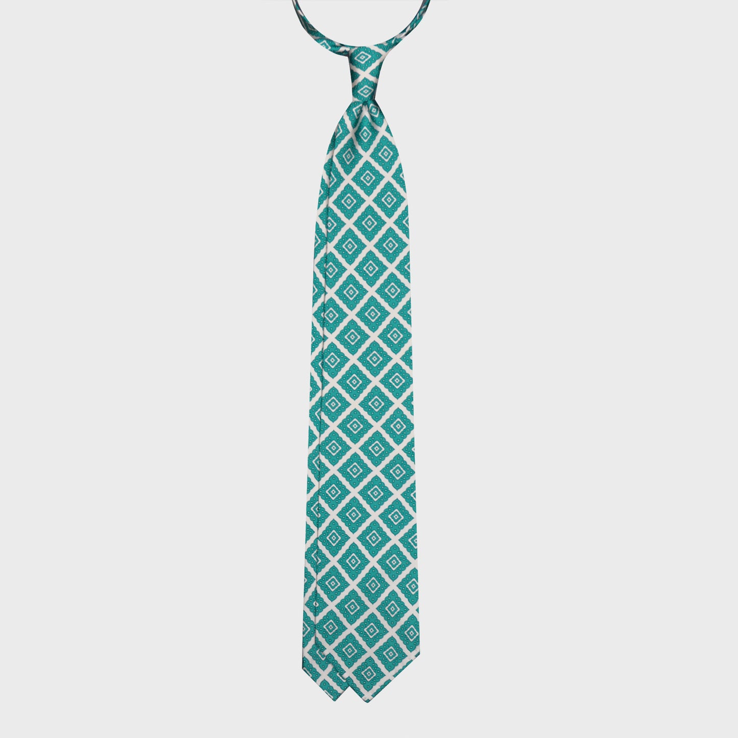 F.Marino Silk Tie 3 Folds Ornamental Rhombus Aquamarine-Wools Boutique Uomo