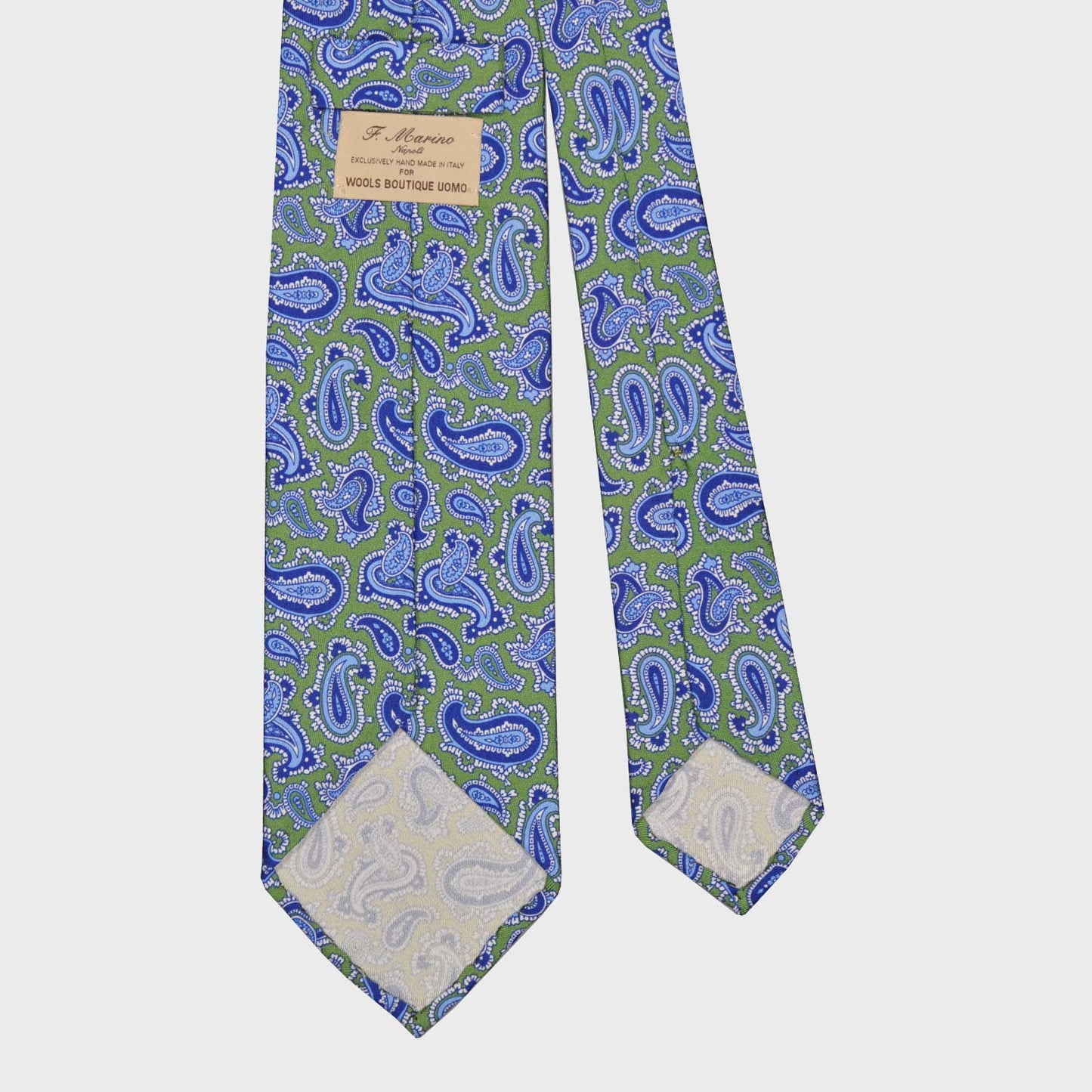 F.Marino Paisley Print Silk Tie 3 Folds Lime-Wools Boutique Uomo