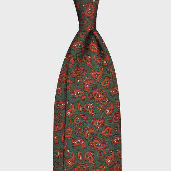 F.Marino Silk Tie 3 Folds Paisley Loden Green-Wools Boutique Uomo