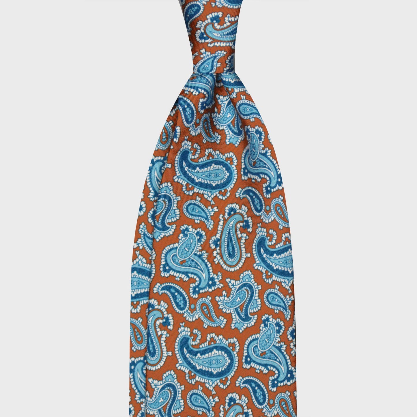 F.Marino Paisley Print Silk Tie 3 Folds Cinnamon-Wools Boutique Uomo