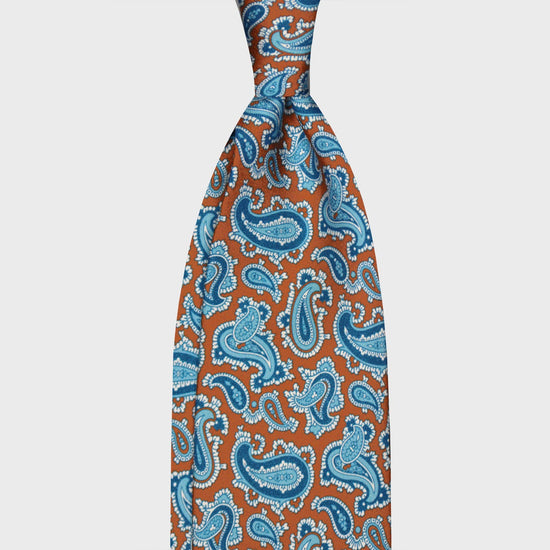 F.Marino Paisley Print Silk Tie 3 Folds Cinnamon-Wools Boutique Uomo