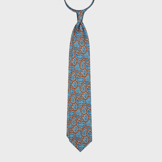 F.Marino Paisley Print Silk Tie 3 Folds Cinnamon-Wools Boutique Uomo