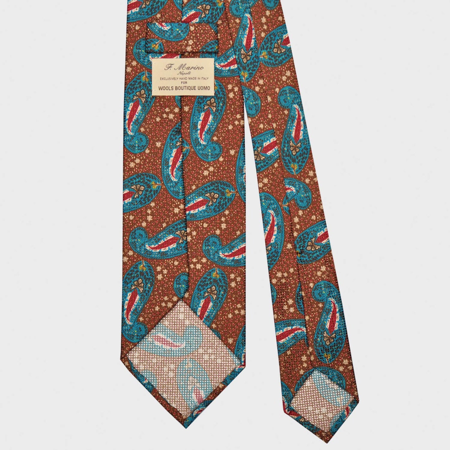 F.Marino Bohémien Paisley Print Silk Tie 3 Folds Rust-Wools Boutique Uomo