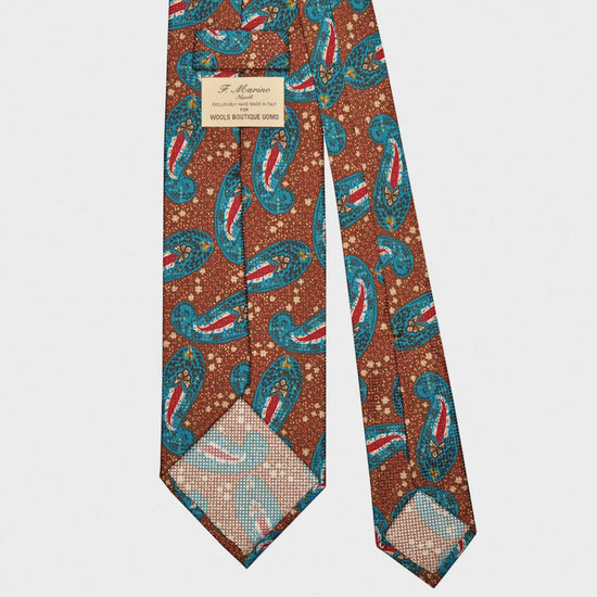 F.Marino Bohémien Paisley Print Silk Tie 3 Folds Rust-Wools Boutique Uomo