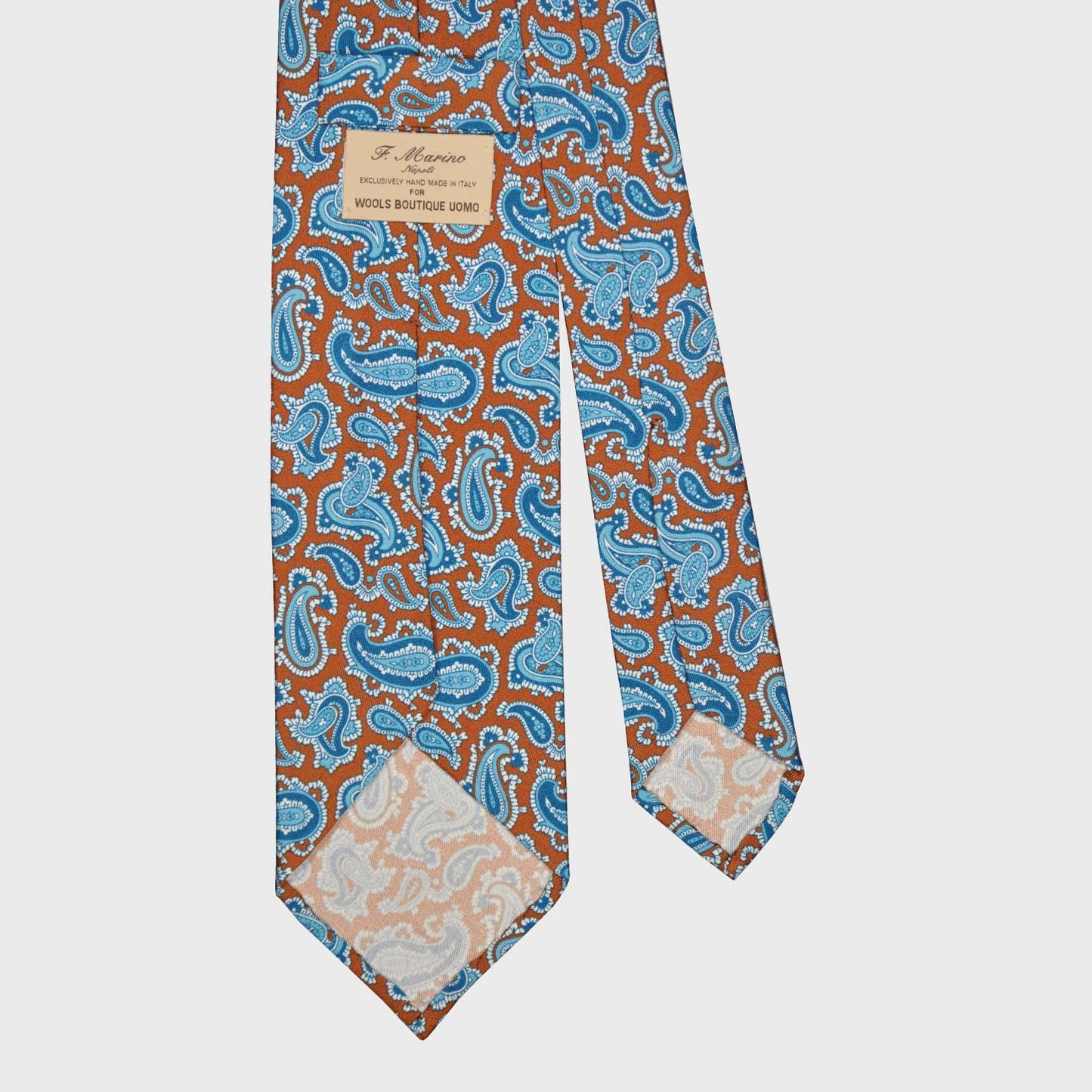 F.Marino Paisley Print Silk Tie 3 Folds Cinnamon-Wools Boutique Uomo