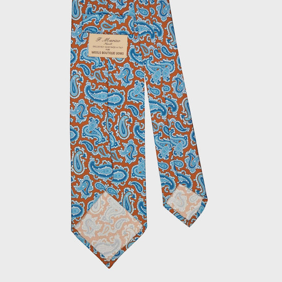 F.Marino Paisley Print Silk Tie 3 Folds Cinnamon-Wools Boutique Uomo