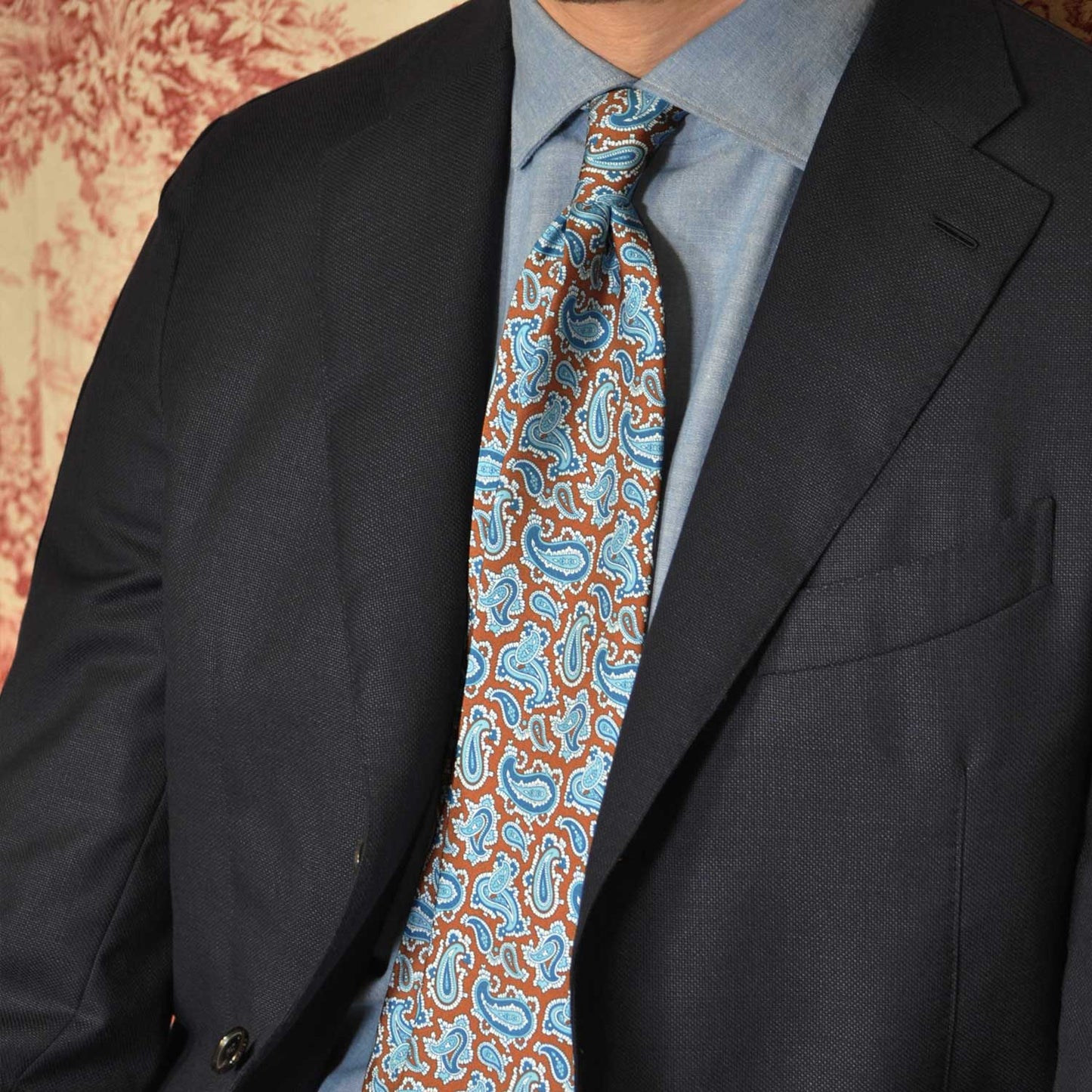 F.Marino Paisley Print Silk Tie 3 Folds Cinnamon-Wools Boutique Uomo