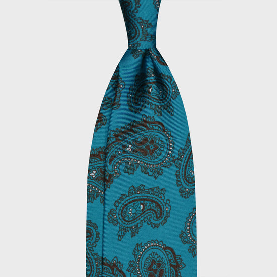 F.Marino Paisley Print Silk Tie 3 Folds Deep Sea Blue-Wools Boutique Uomo