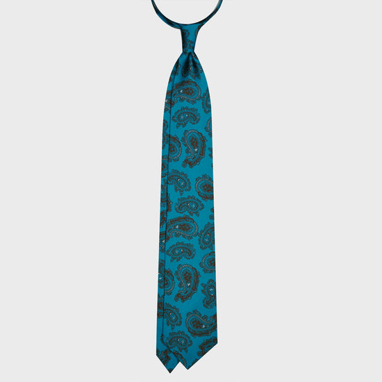 F.Marino Paisley Print Silk Tie 3 Folds Deep Sea Blue-Wools Boutique Uomo