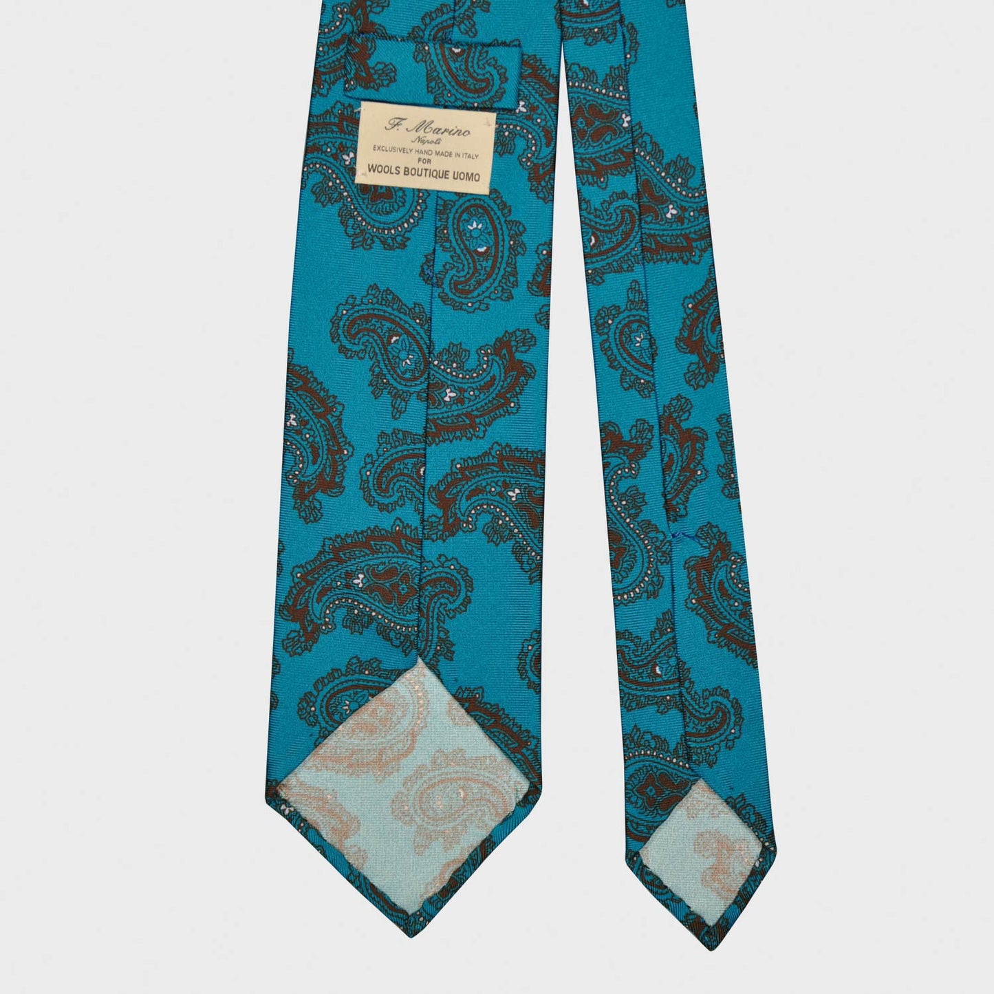 F.Marino Paisley Print Silk Tie 3 Folds Deep Sea Blue-Wools Boutique Uomo