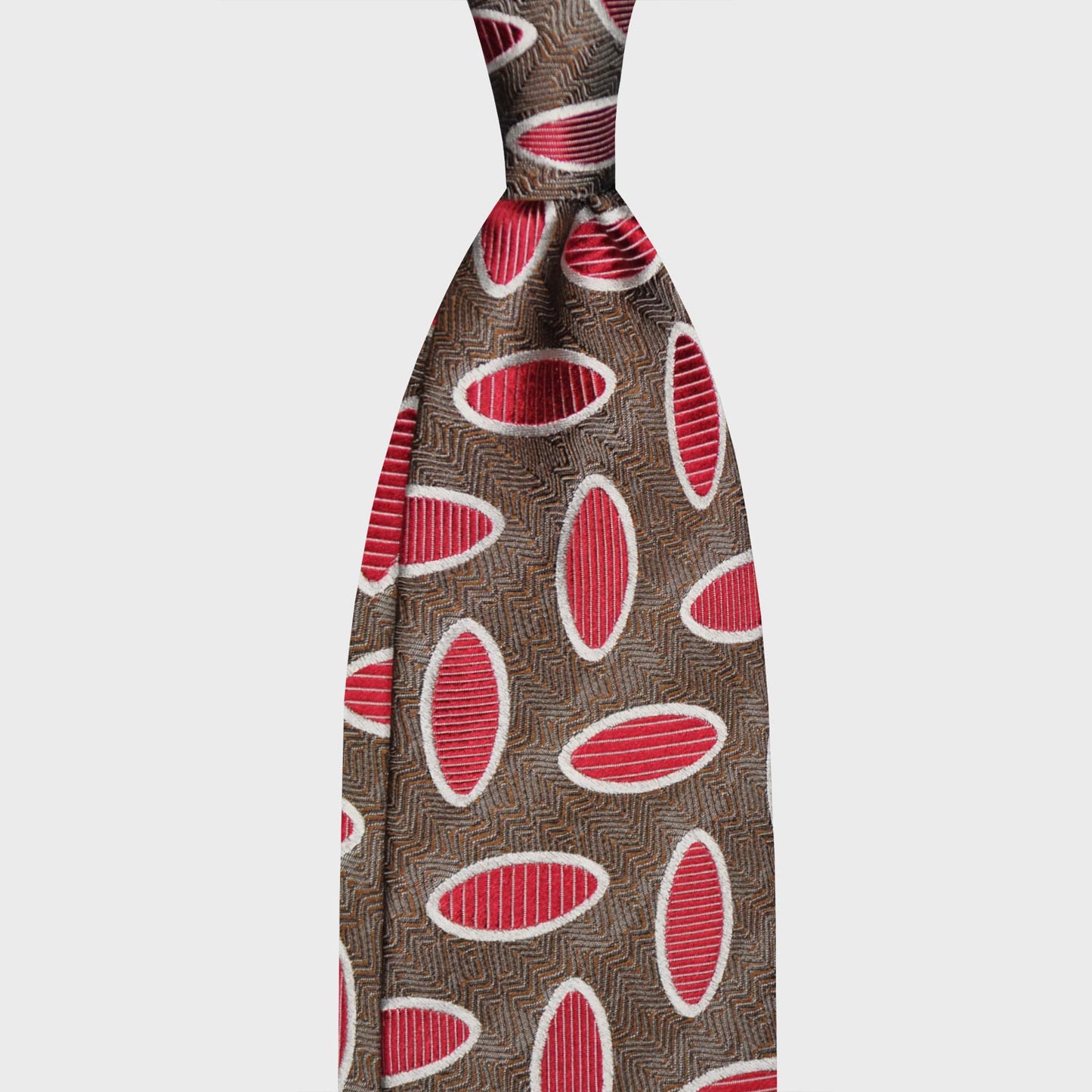 F.Marino Silk Tie 3 Folds Ovals Raspberry-Wools Boutique Uomo