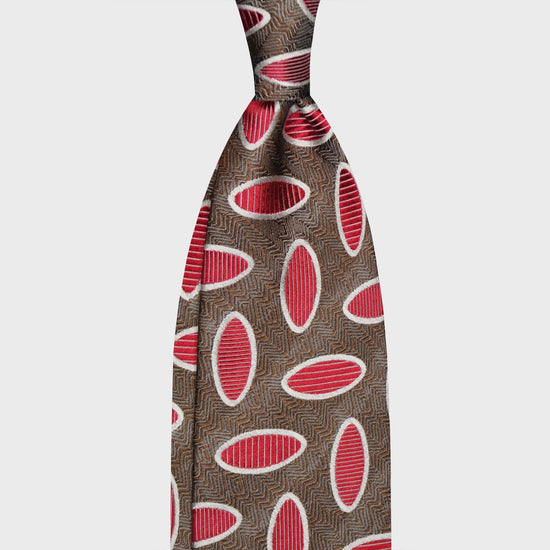 F.Marino Silk Tie 3 Folds Ovals Raspberry-Wools Boutique Uomo