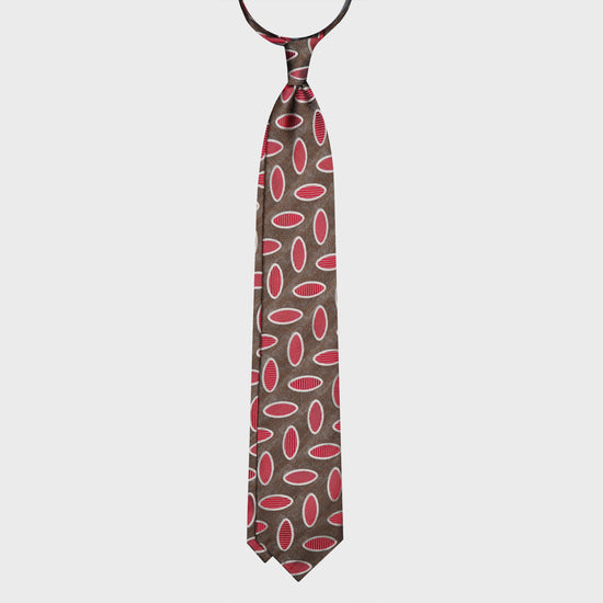 F.Marino Silk Tie 3 Folds Ovals Raspberry-Wools Boutique Uomo