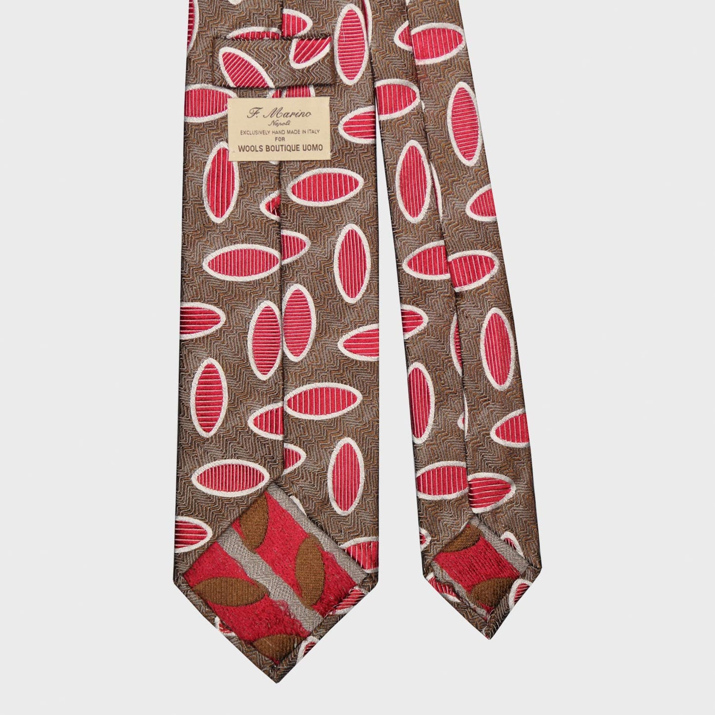 F.Marino Silk Tie 3 Folds Ovals Raspberry-Wools Boutique Uomo