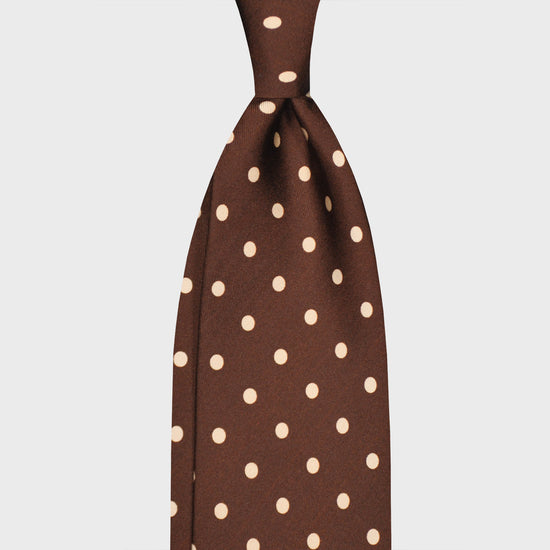 F.Marino Silk Tie 3 Folds Pois Coffee Brown-Wools Boutique Uomo