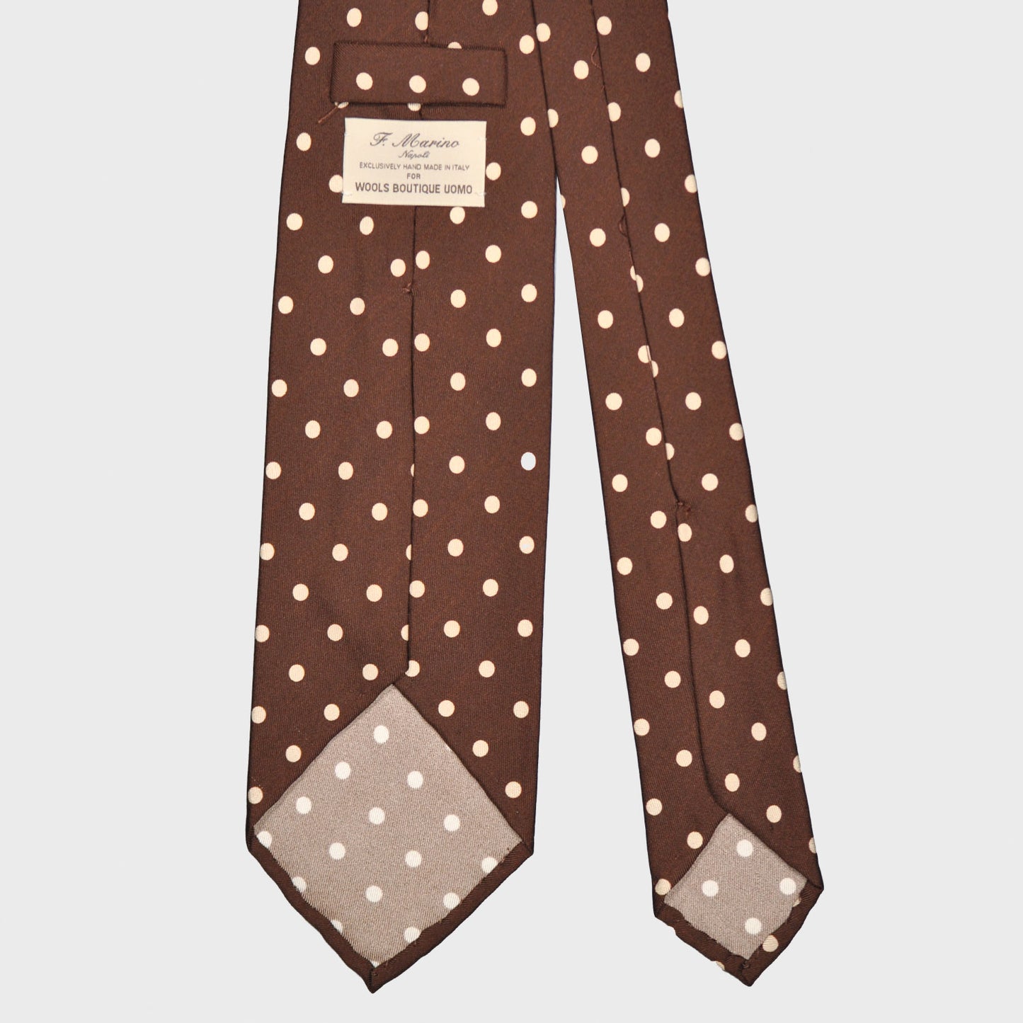 F.Marino Silk Tie 3 Folds Pois Coffee Brown-Wools Boutique Uomo
