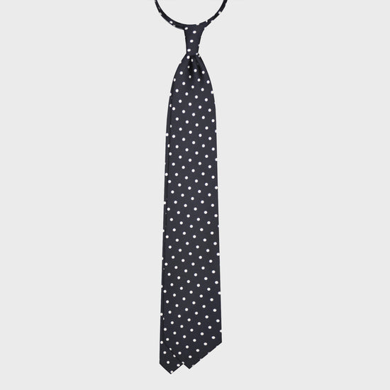 F.Marino Silk Tie 3 Folds Pois Dark Blue-Wools Boutique Uomo