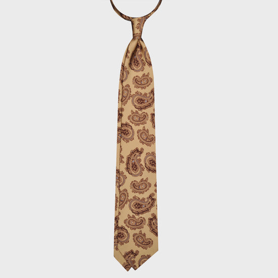 F.Marino Paisley Print Silk Tie 3 Folds Whiskey-Wools Boutique Uomo