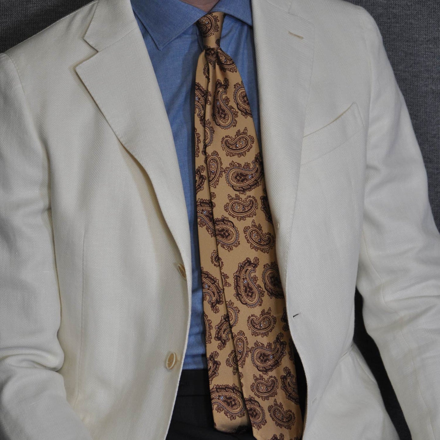 F.Marino Paisley Print Silk Tie 3 Folds Whiskey-Wools Boutique Uomo
