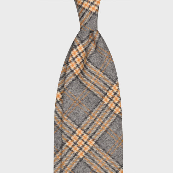 F.Marino Tartan Wool Tie 3 Folds Smoke Grey-Wools Boutique Uomo