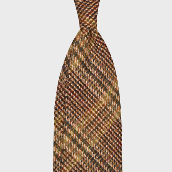 F.Marino Glen Check Tweed Tie 3 Folds Mud Green-Wools Boutique Uomo