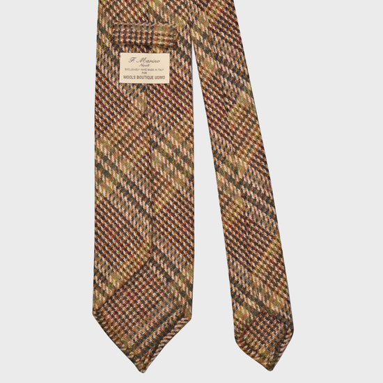 F.Marino Glen Check Tweed Tie 3 Folds Mud Green-Wools Boutique Uomo