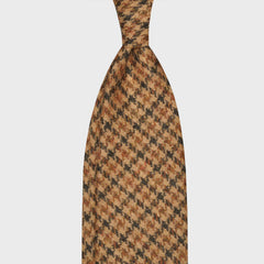 F.Marino Cravate Tweed Pied de Poule 3 Plis Camel