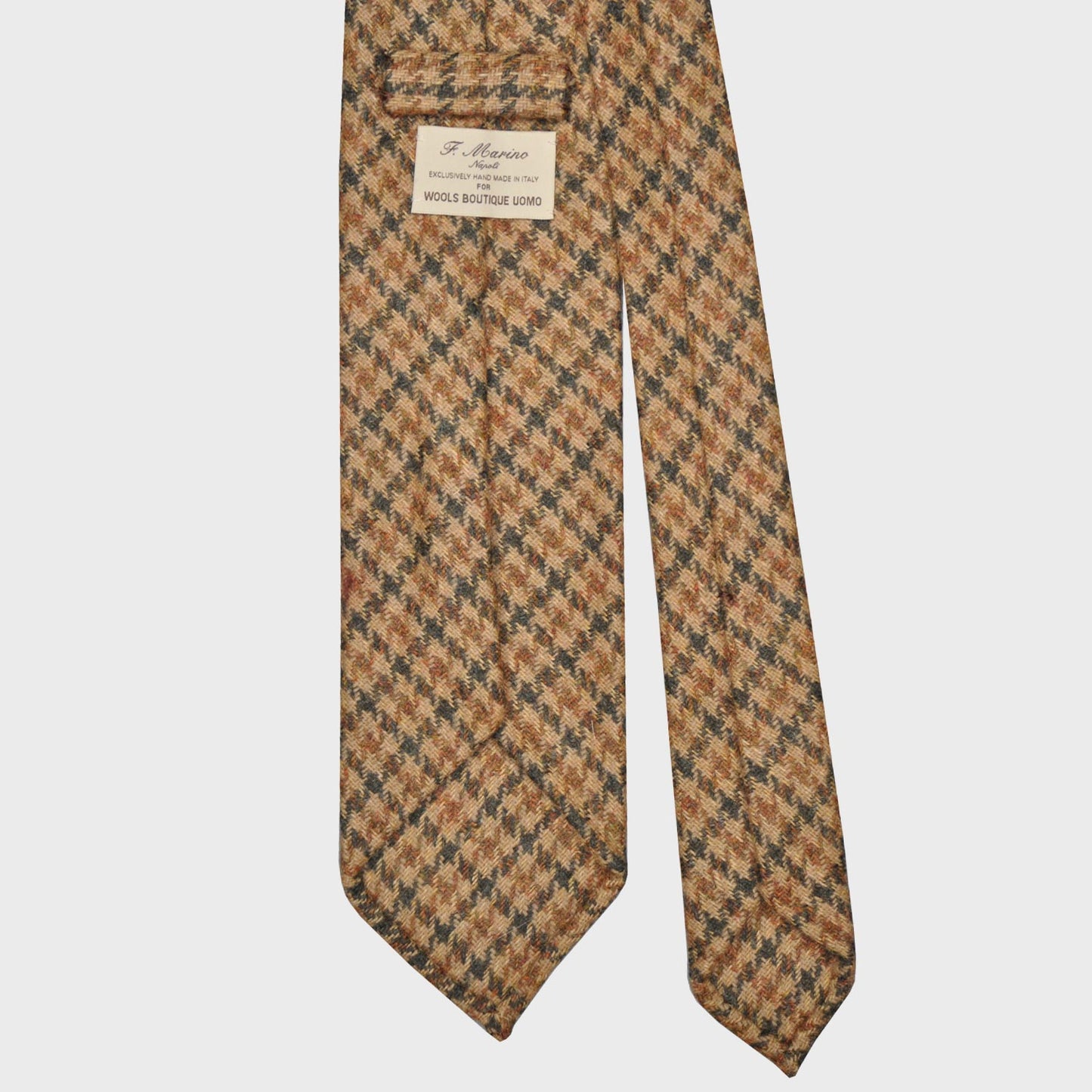 F.Marino Pied de Poule Tweed Tie 3 Folds Camel-Wools Boutique Uomo