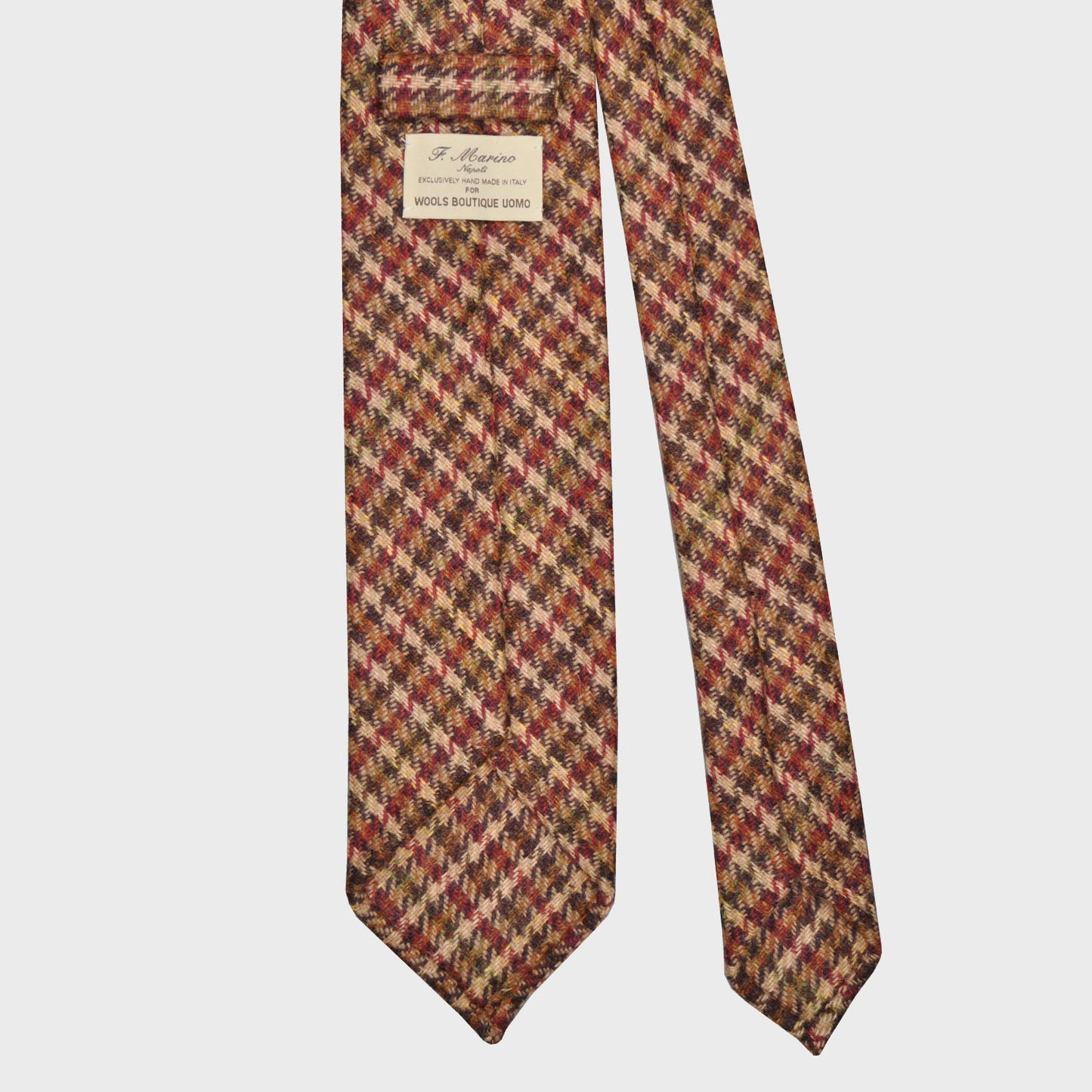 F.Marino Checks Tweed Tie 3 Folds Cherry-Wools Boutique Uomo