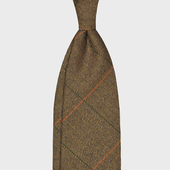 F.Marino Windowpane Tweed Tie 3 Folds Olive Green-Wools Boutique Uomo