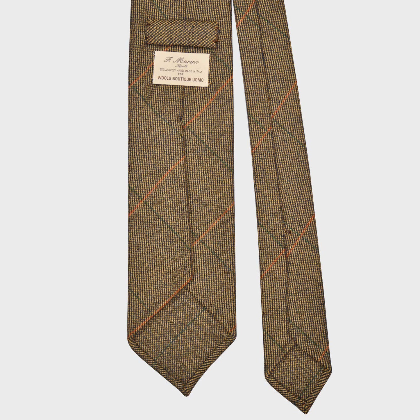 F.Marino Windowpane Tweed Tie 3 Folds Olive Green-Wools Boutique Uomo