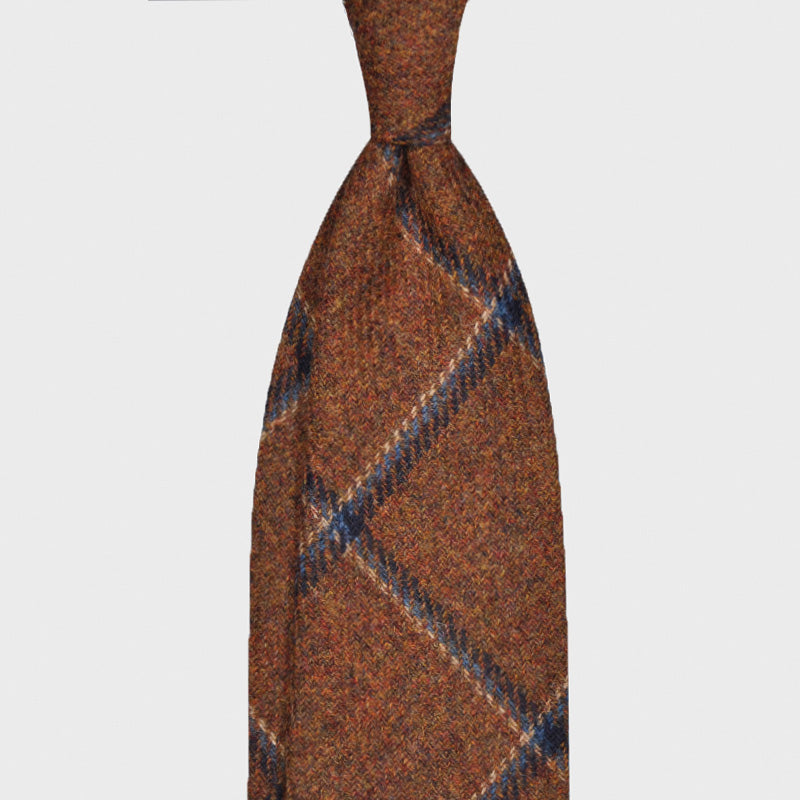 F.Marino Tweed Tie Holland&Sherry Wool Windowpane Rust-Wools Boutique Uomo