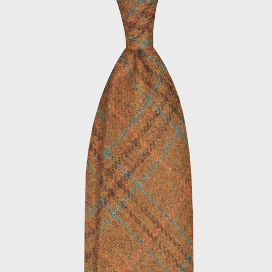 F.Marino Tweed Tie 3 Folds Glen Plaid Copper Brown-Wools Boutique Uomo