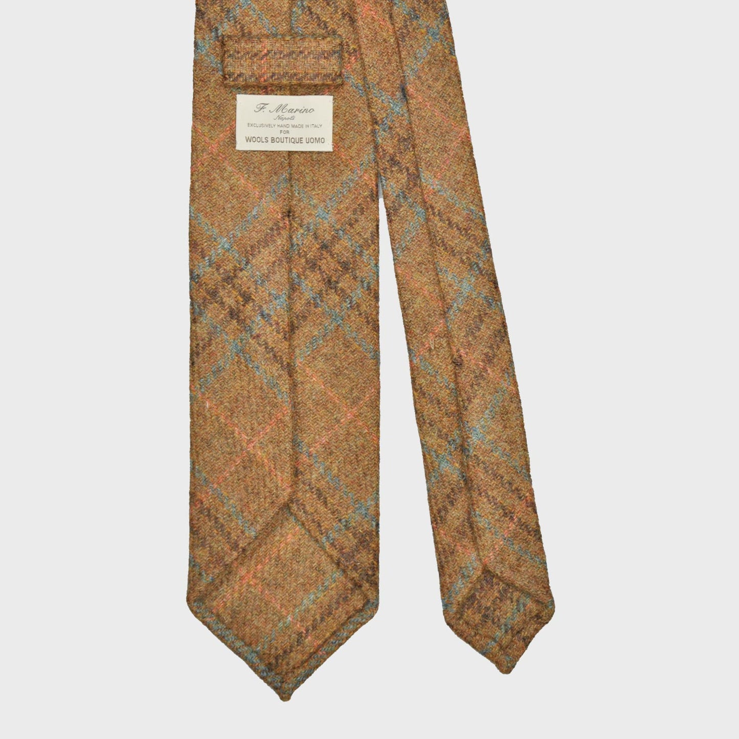 Load image into Gallery viewer, F.Marino Tweed Tie 3 Folds Glen Plaid Copper Brown-Wools Boutique Uomo
