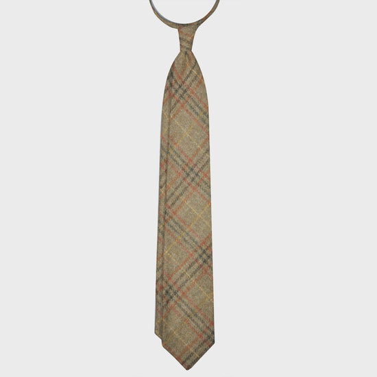 F.Marino Tweed Tie 3 Folds Glen Plaid Army Green-Wools Boutique Uomo