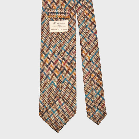 F.Marino Tweed Tie 3 Folds Prince of Wales Turquoise-Wools Boutique Uomo
