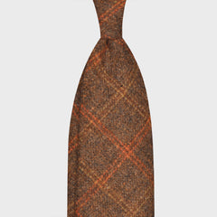 F.Marino Cravate Tweed 3 Plis Carreaux Marron Café